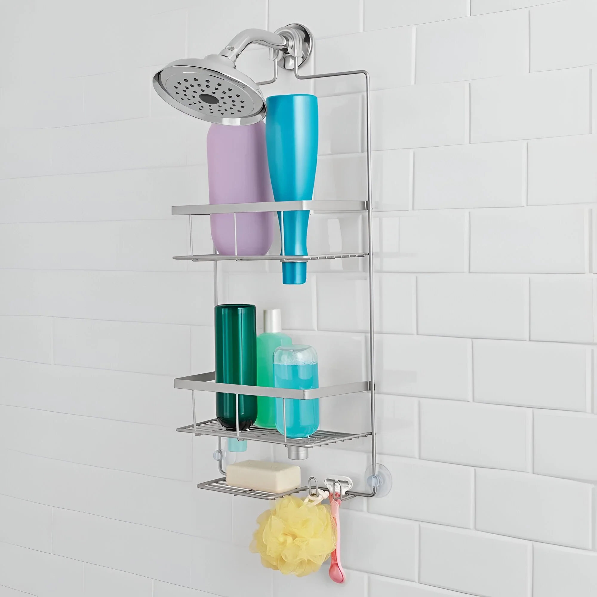 Stainless Steel Over Shower Caddy with 2 Shelves & Soap Tray