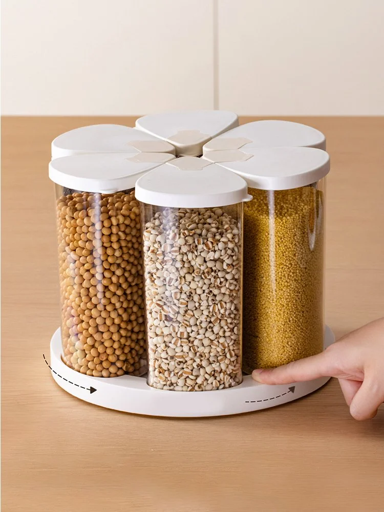 6-Piece Rotating Airtight Grain Storage Jars – 22 fl oz Each