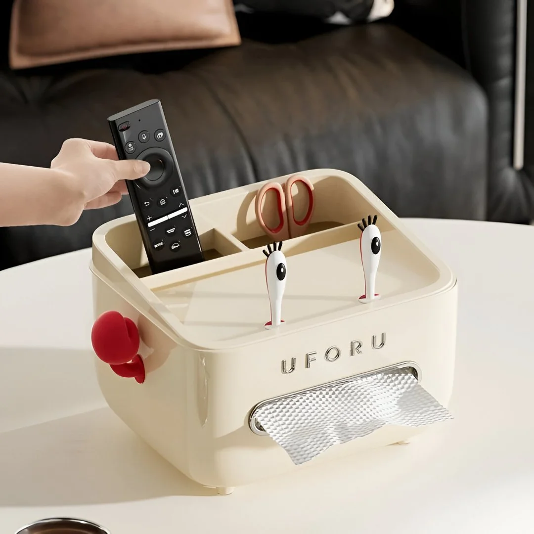 Cartoon Crab Desk Organizer & Tissue Box Holder with Storage