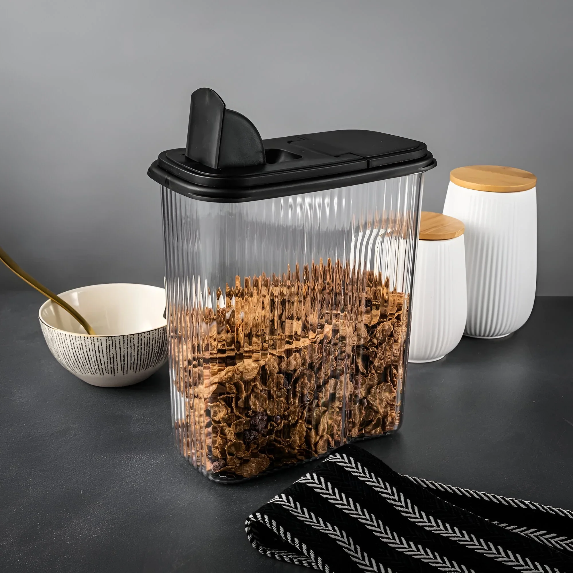 4QT Airtight Cereal Storage Container with Spout Lid – Clear Kitchen Organizer