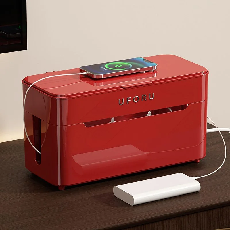 Desktop Cable Organizer Storage Box with Lid and Compartments