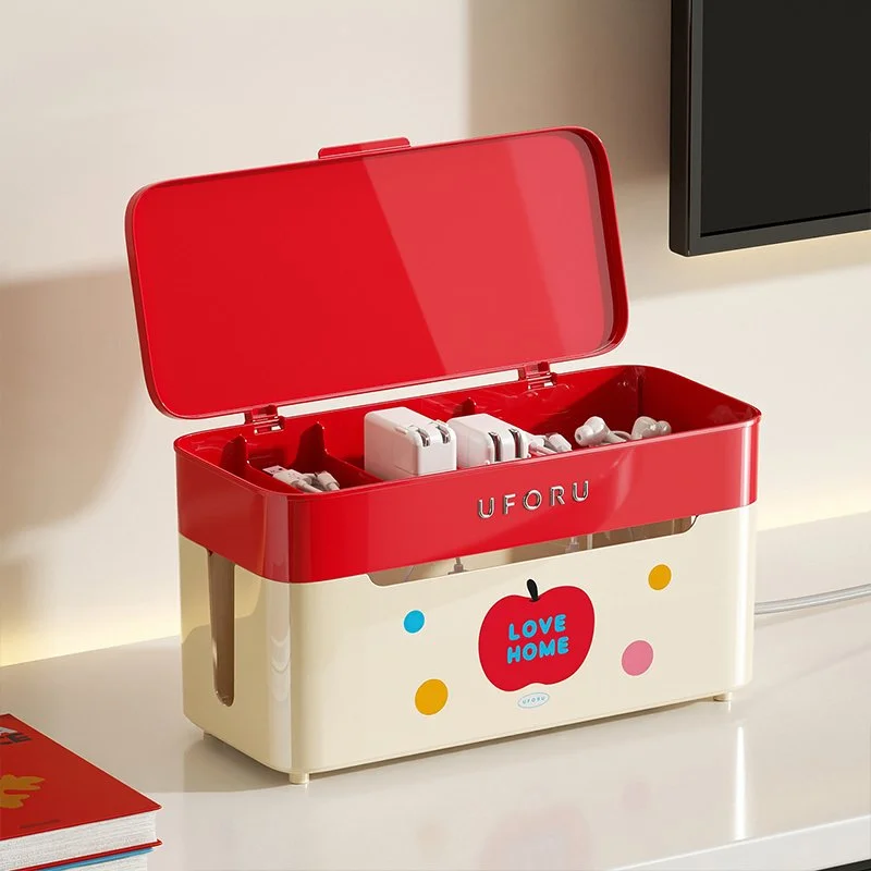 360° Rolling Cable Organizer Box with Divided Storage Compartments