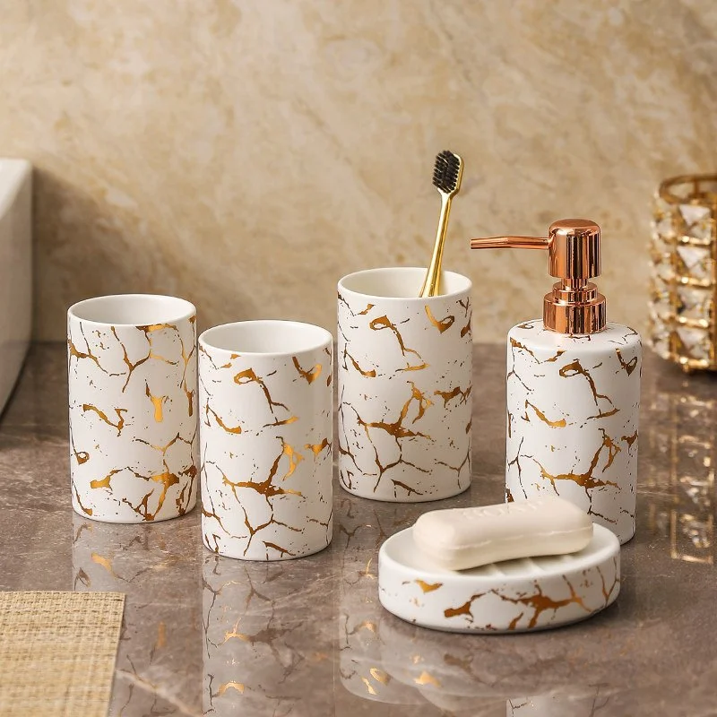 Marble Ceramic Bathroom Accessories Set – Elegant Countertop Essentials