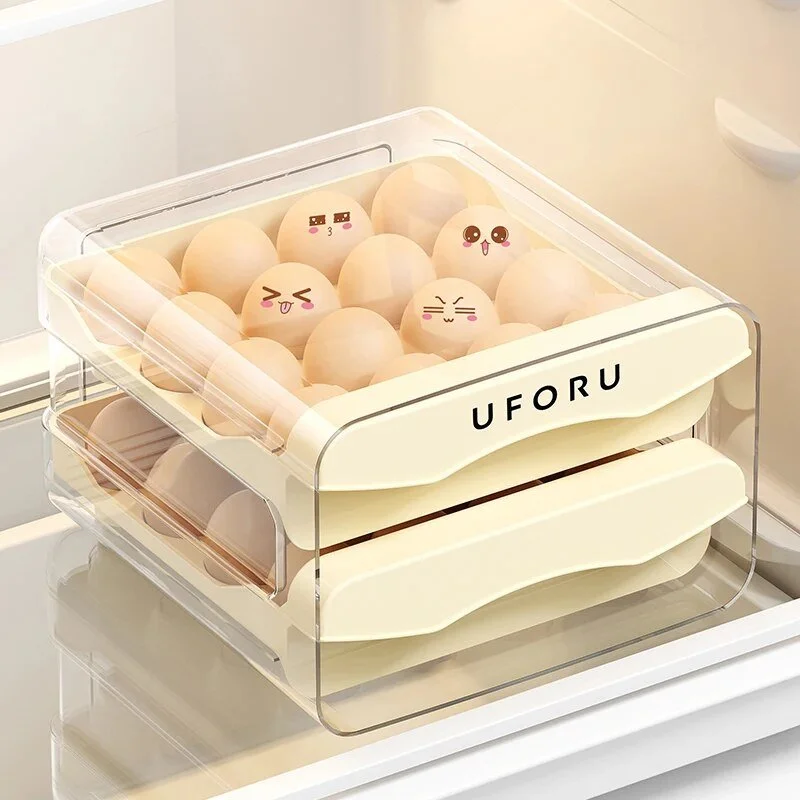 Double-Layer Pull-Out Drawer Egg Storage Box – Modern Food Grade Plastic Kitchen Organizer
