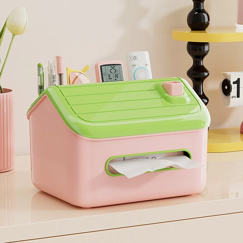 Tissue Box Organizer with Multi-Compartments & Wide Dispense Opening