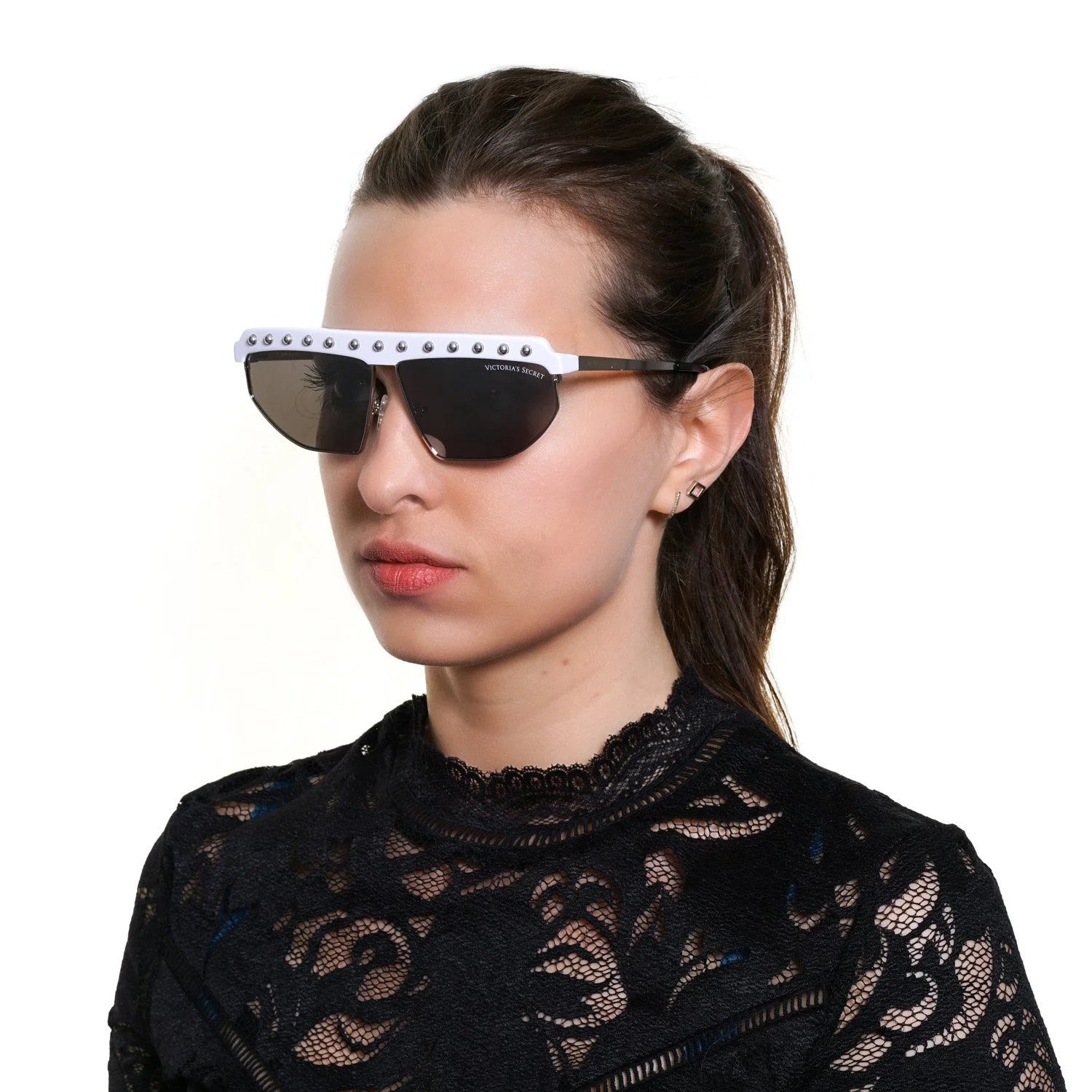 Victoria’s Secret White Metal Oval Sunglasses with Mirrored Lens