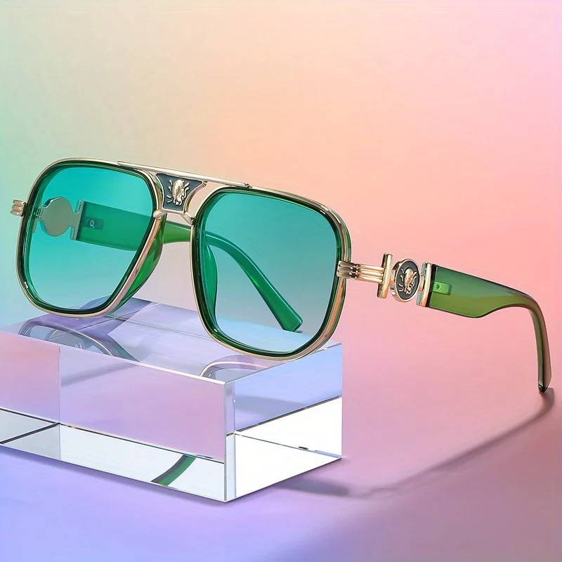 Retro Double-Beam Oversized Sunglasses with Metal Accents for Women