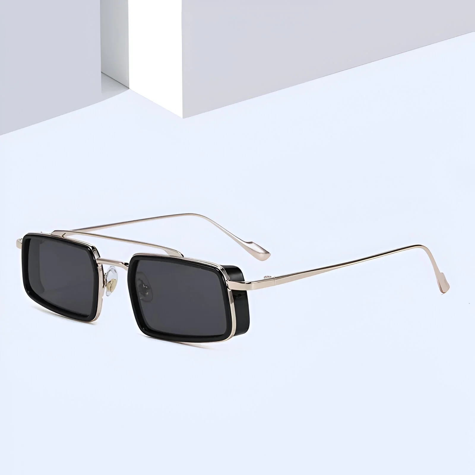 Retro Punk Double Bridge Rectangle Sunglasses UV400 for Men & Women