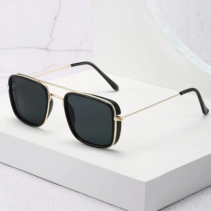 Retro Square Metal Sunglasses for Men – UV400 Fashion Eyewear for Outdoor Style