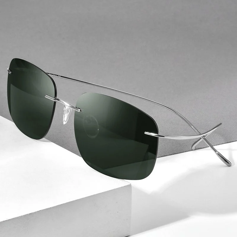 Ultralight Titanium Rimless Polarized Sunglasses for Men & Women - Square Frameless Shades