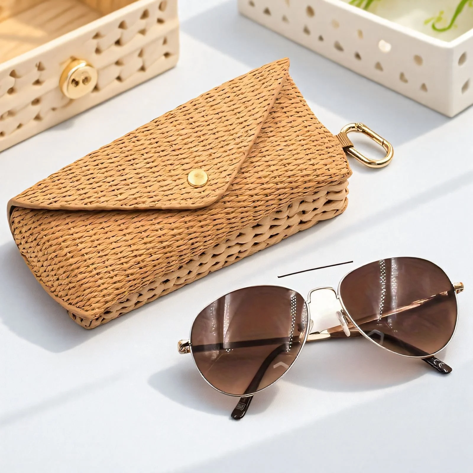 Portable Grass-Texture Sunglasses Case