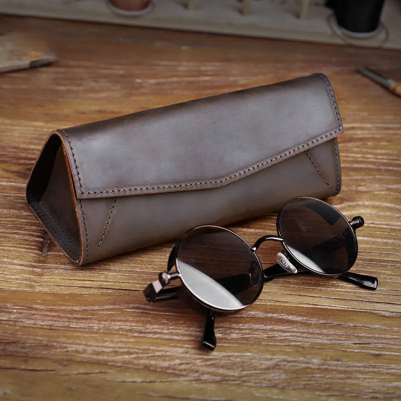 Genuine Leather Triangle Folding Sunglasses Case - Stylish & Durable Eyewear Organizer
