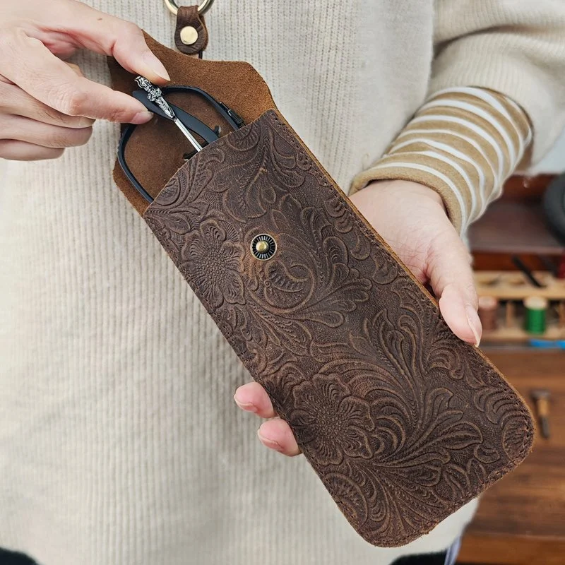 Genuine Leather Hanging Neck Sunglasses Case with Lanyard for Men and Women