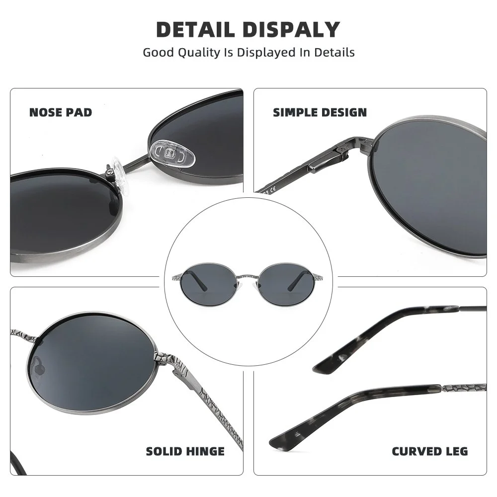 Retro Oval Polarized Sunglasses – 90s Vintage Metal Frame Unisex Shades