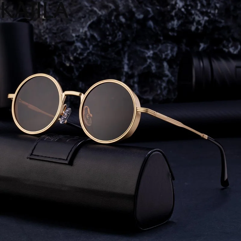 Vintage Round Steampunk Sunglasses – Small Metal Frame UV400 Shades