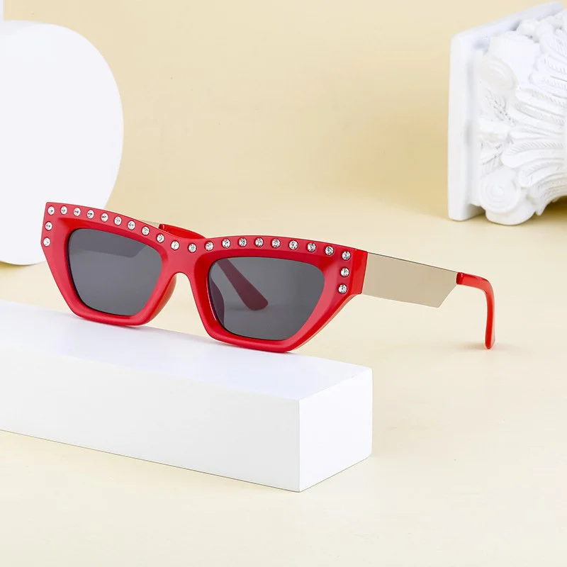 Elegant Cat Eye Rectangle Sunglasses for Women with Rhinestones, Small Frame