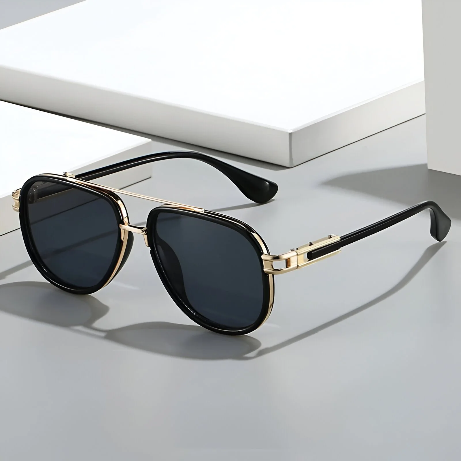 Retro Double Bridge Pilot Sunglasses with Clear Gradient UV400 Protection