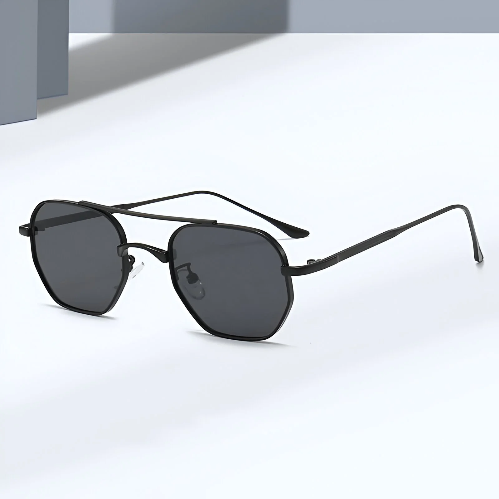 Retro Double Bridge Square Metal Sunglasses with Gradient UV400 Lenses