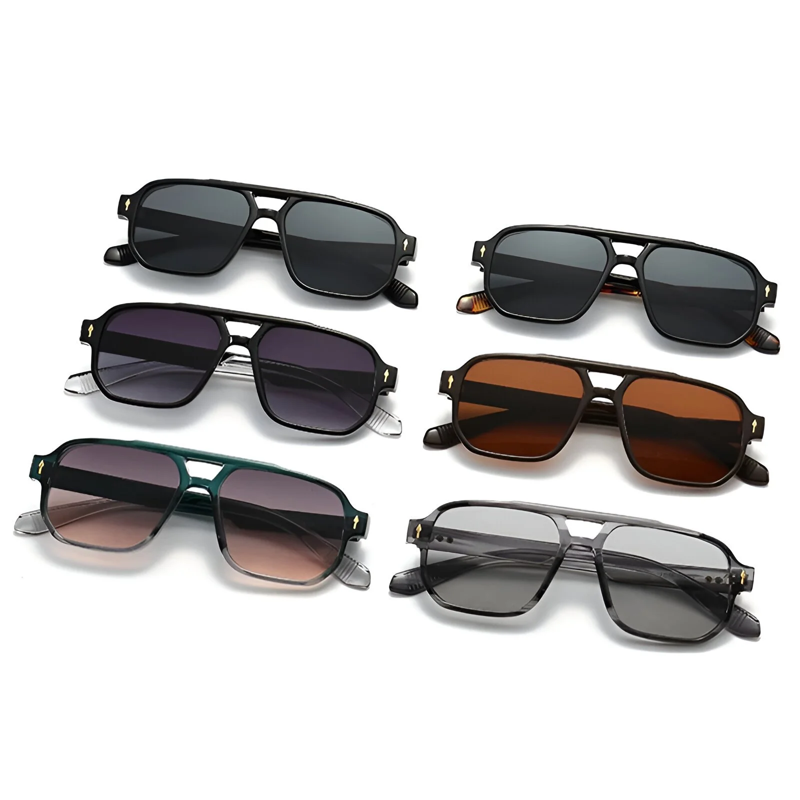 Retro Square Double Bridge Sunglasses with Gradient UV400 Lenses