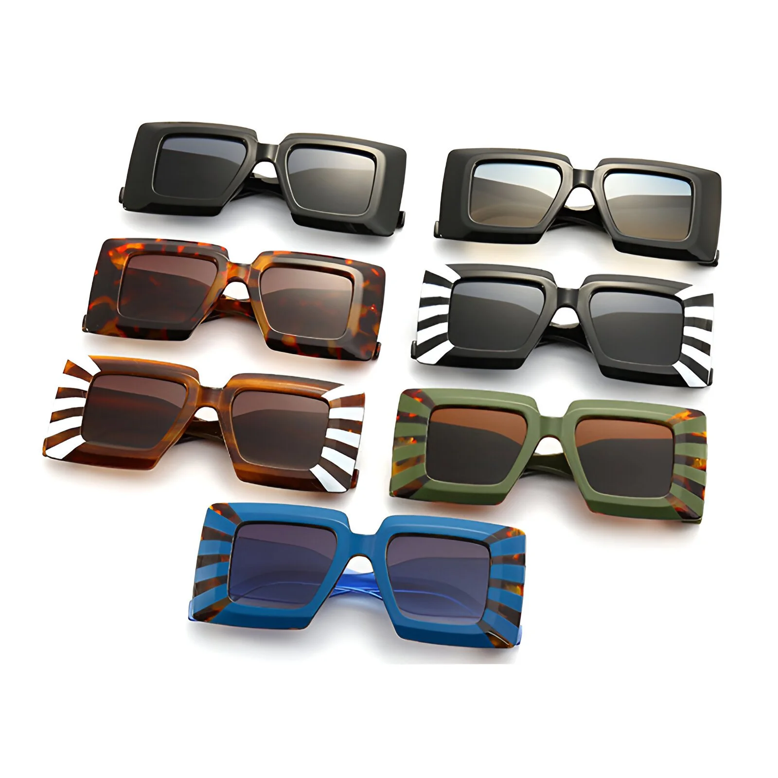Oversized Square Vintage Stripe Sunglasses with UV400 Protection
