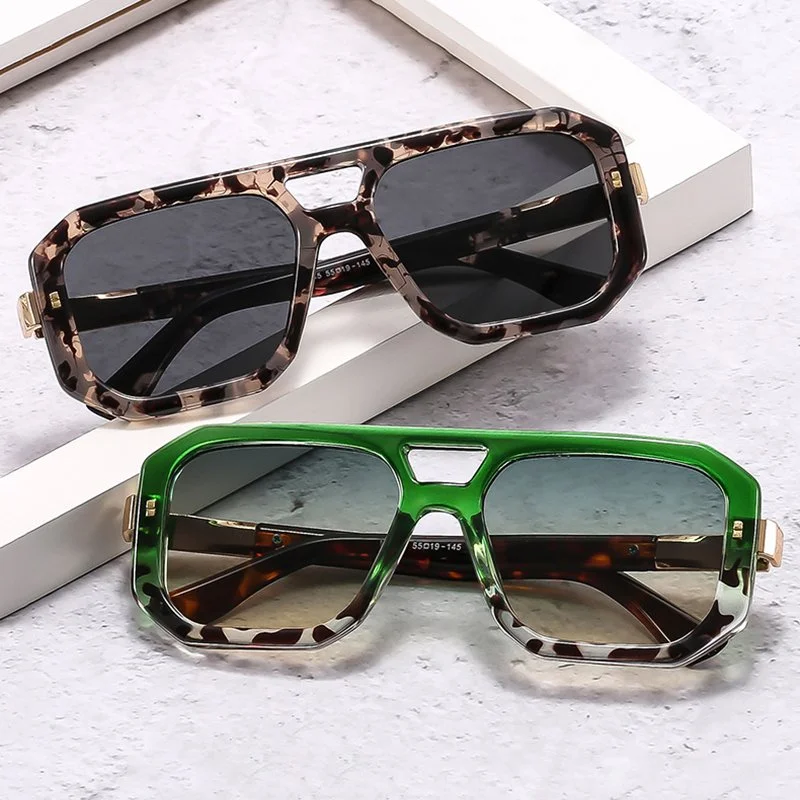 Luxury Double Bridge Square Gradient Sunglasses with UV400 Protection