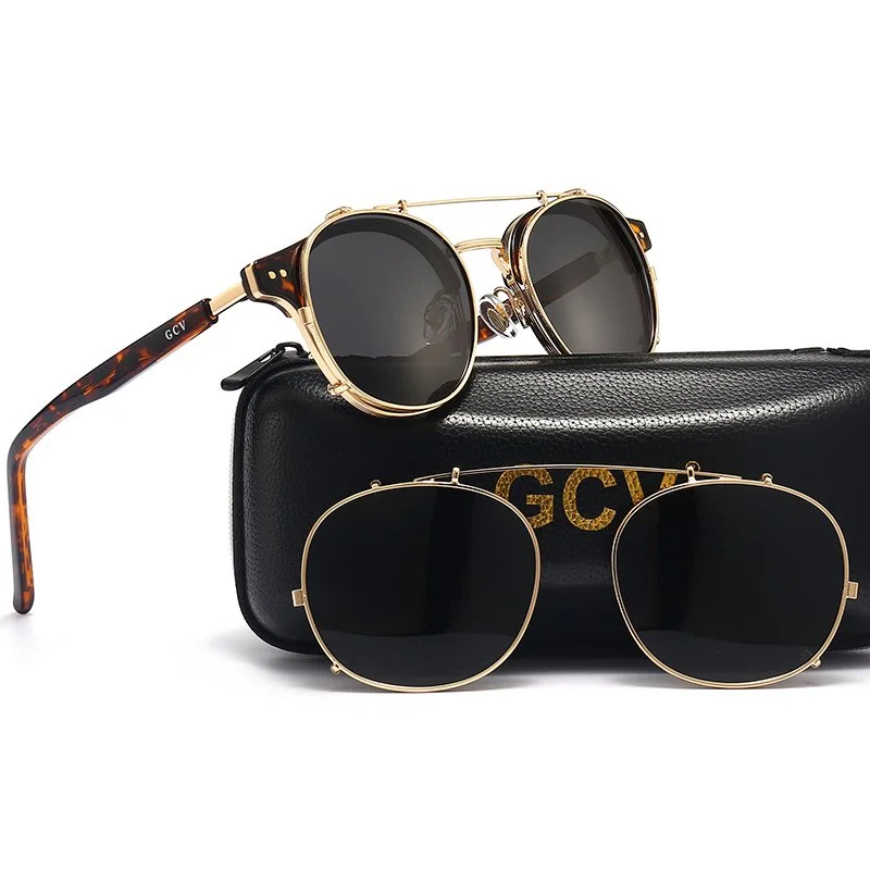Double Layer Polarized Retro Steampunk Sunglasses for Men & Women