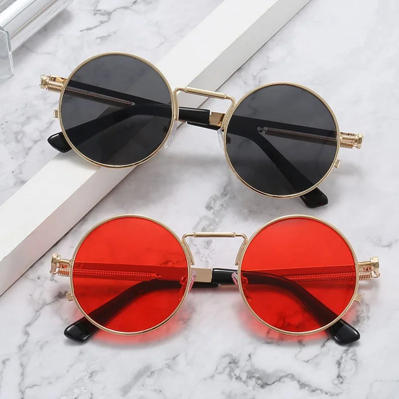Retro Punk Round Sunglasses UV400 Fashionable Spring Frame Shades for Women