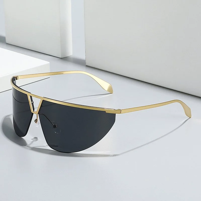 Retro Oversized Rimless Cat Eye Sunglasses with Gradient Mirror UV400 Protection