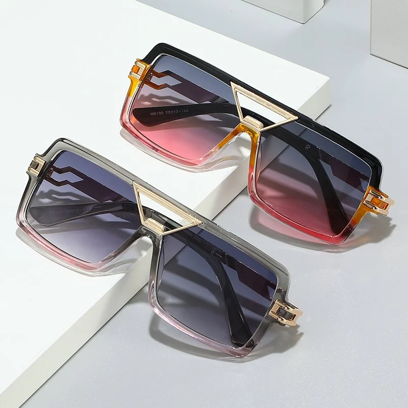 Retro Double Bridge Square Sunglasses UV400 Gradient Lens