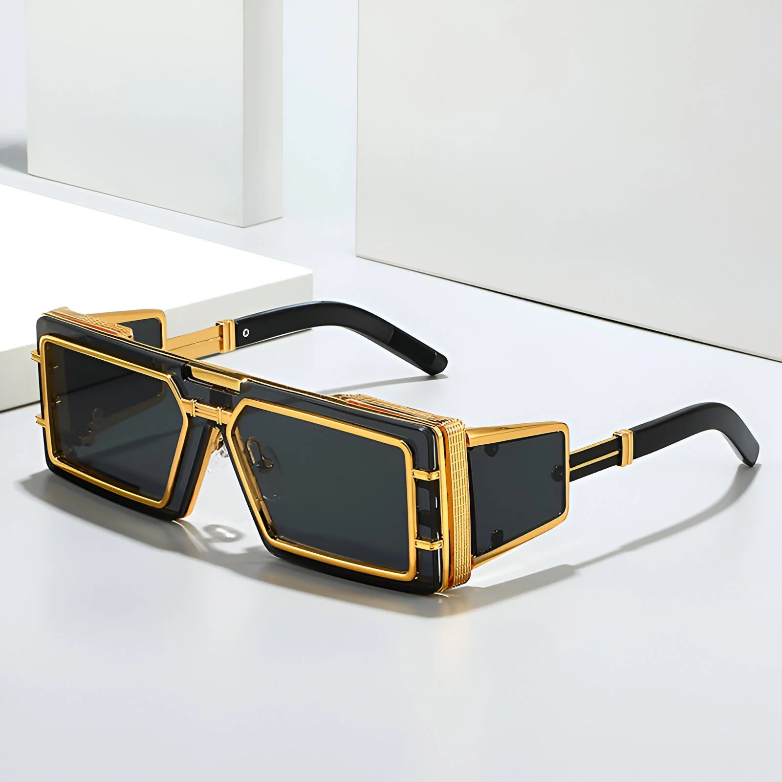 Retro Square Metal Frame Sunglasses UV400 Mirror Lens