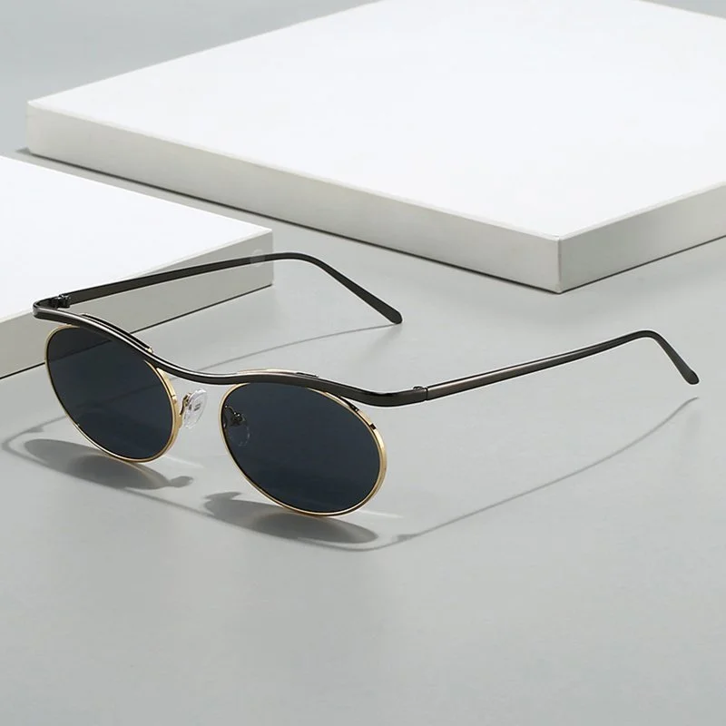 Retro Oval Metal Sunglasses for Women & Men with Gradient UV400 Lenses