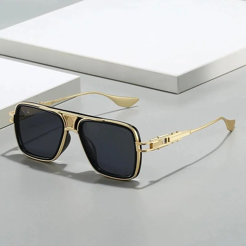 Vintage Metal Square Sunglasses for Men & Women with Gradient UV400 Lenses