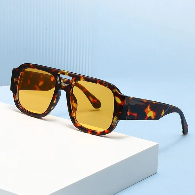 Retro Square Double Bridge Sunglasses UV400 for Men and Women