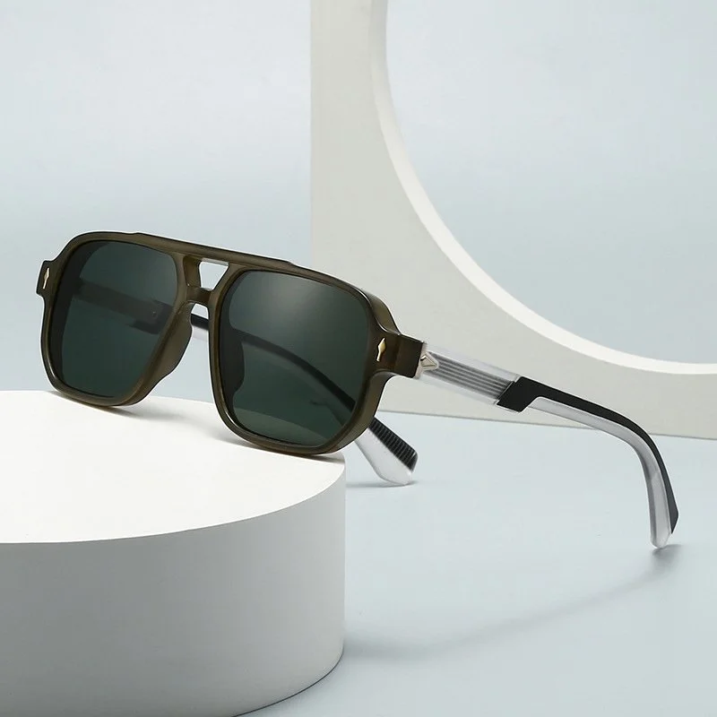 Retro Square Sunglasses with Double Bridge