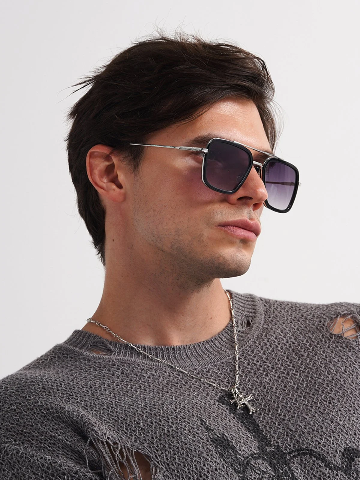 Mens Square Metal Frame Sunglasses UV400 Gradient Pilot Style