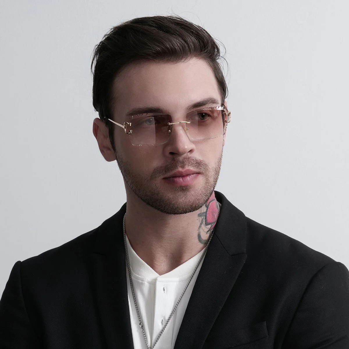 Luxury Rimless Diamond-Cut UV400 Sunglasses with Metal Arms – Unisex