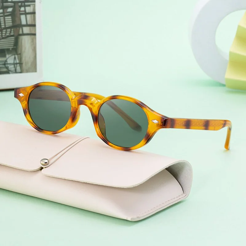 Retro Oval UV400 Sunglasses with Dark Green Lenses