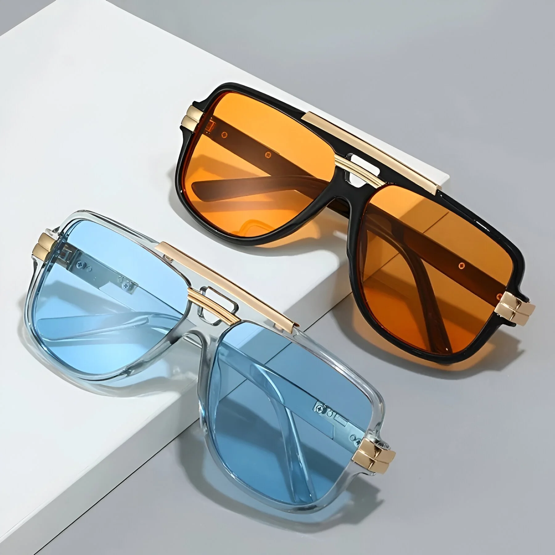 Retro Square Double Bridge UV400 Sunglasses for Men and Women