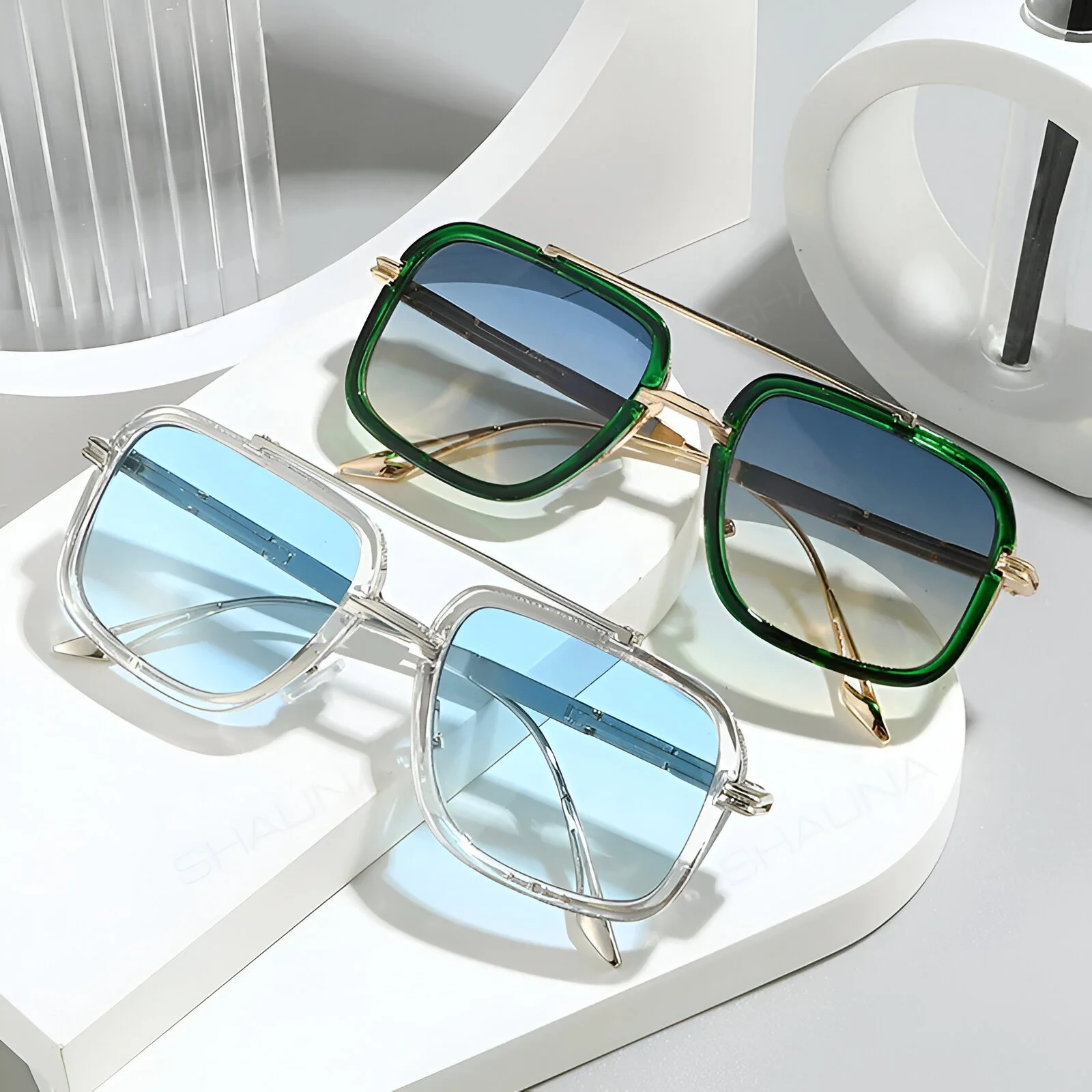 Retro Square Double Bridge Sunglasses for Women and Men UV400