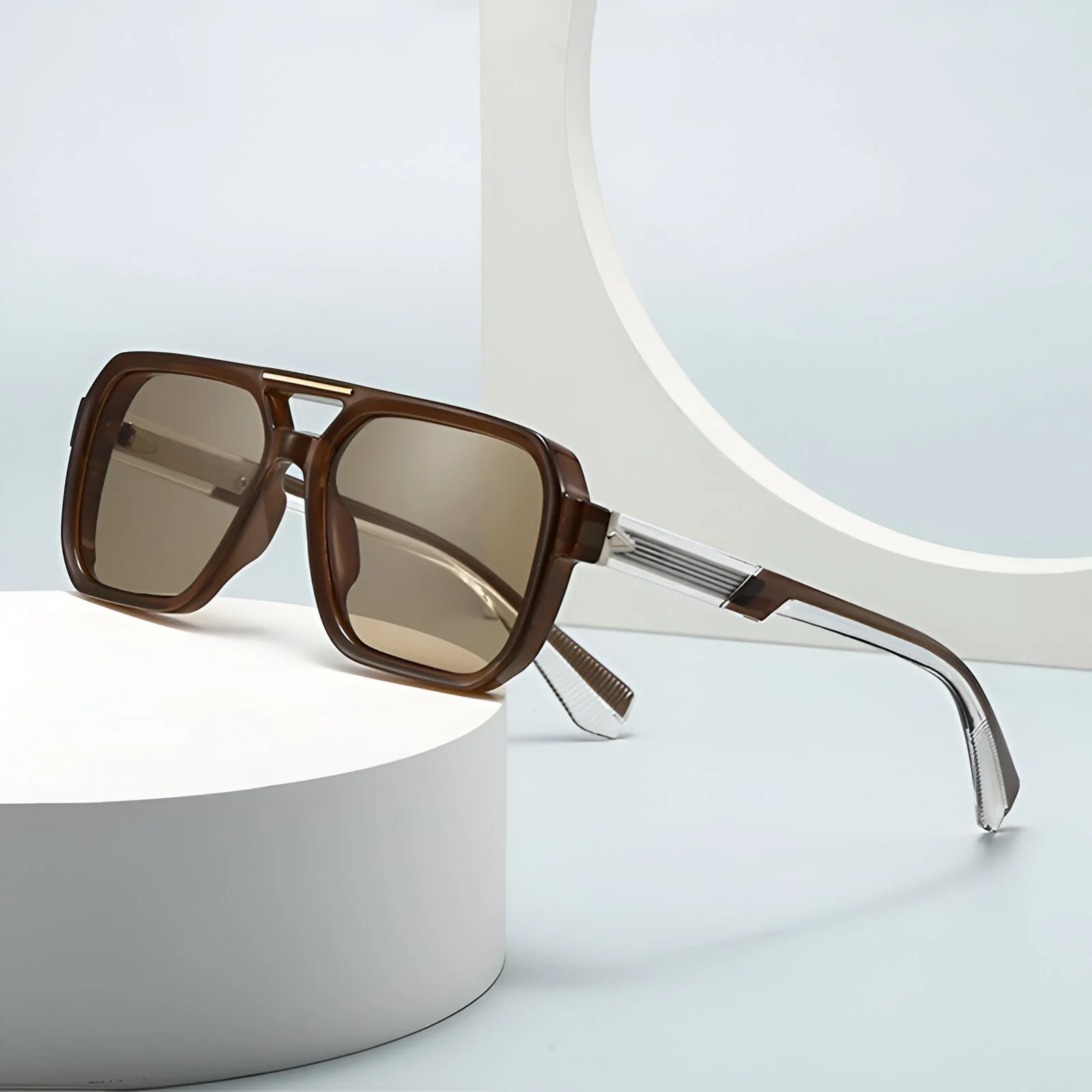 Retro Square Double Bridge Sunglasses UV400 for Men & Women with Rivet Detail